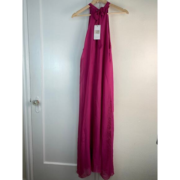 NWT Angela Moda Women's S Hot Pink 100% Silk Halter Maxi Dress Made in Italy - Picture 7 of 9